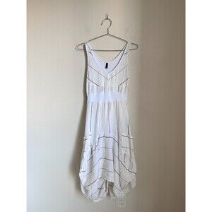 INIZIO Linen Stripe Magic Dress in Ivory/White Size MEDIUM